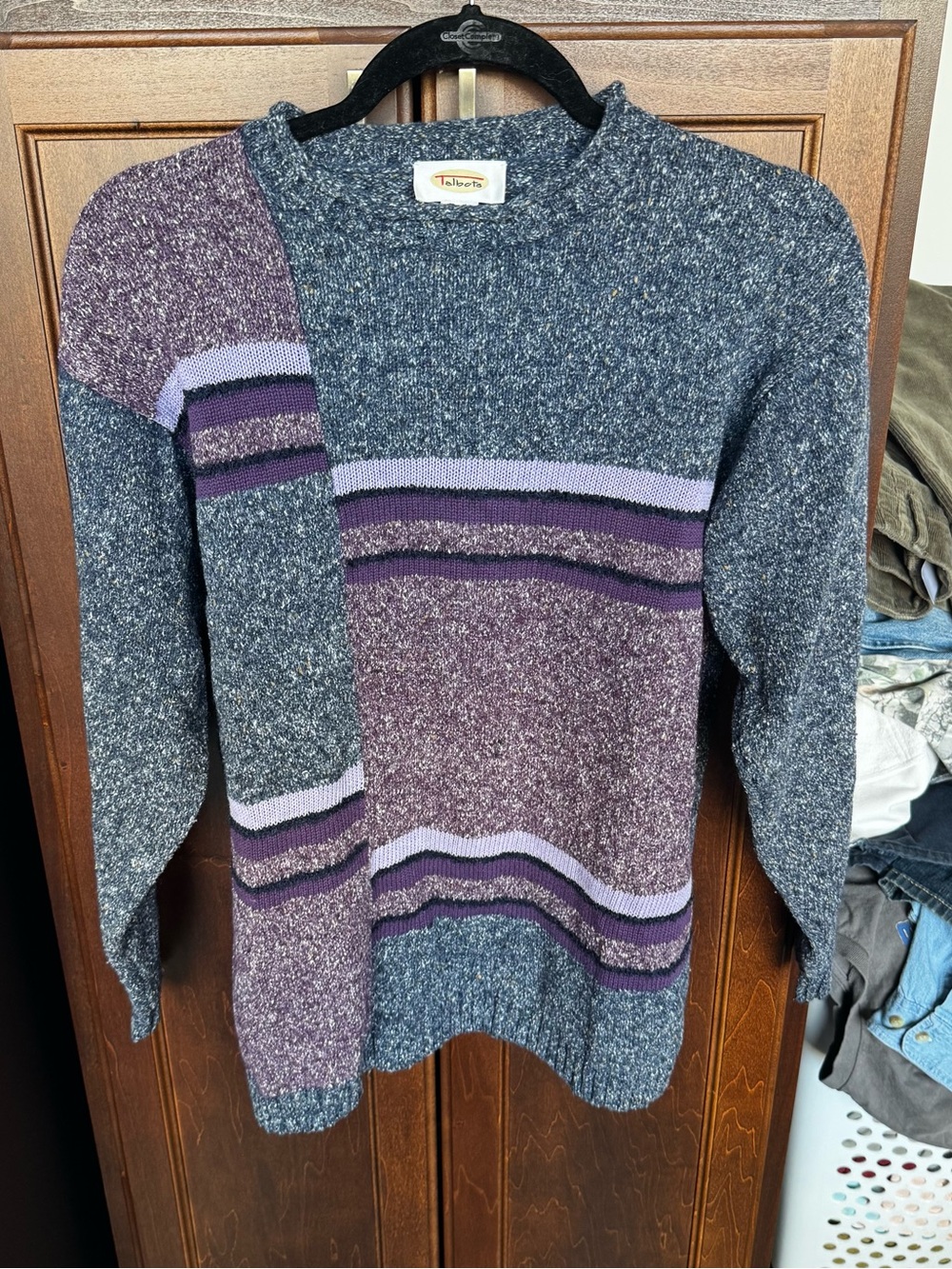 Talbots Vintage Wool Blend Colorblock Marled Knit Sweater Medium Purple Blue 90s